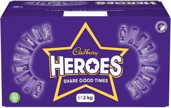 Cadbury Heroes Chocolate Bulk Sharing Box 2kg Milk Chocolates Individually Wrapped (Pack of 3)
