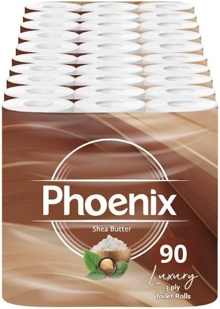 (Free Shipping)Phoenix Soft Luxury Toilet Rolls Bulk Buy – Shea Butter Fragranced Toilet Paper - Quilted White 3 Ply Paper - Pack of 90 Toilet Tissue